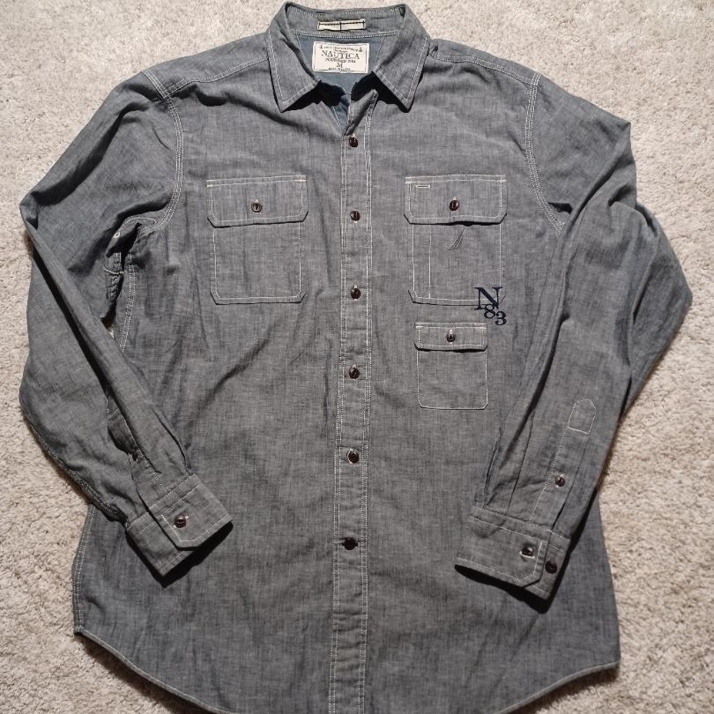 NAUTICA Mens N83 Long Sleeve Chambray Shirt - Picture 1 of 6